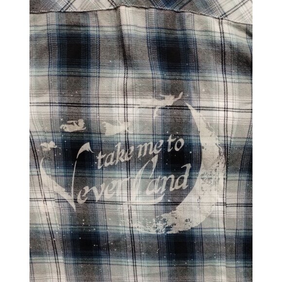 Disney "Take Me To Neverland" Plaid‎ Flannel Shirt S Black/White/Blue - Picture 4 of 11